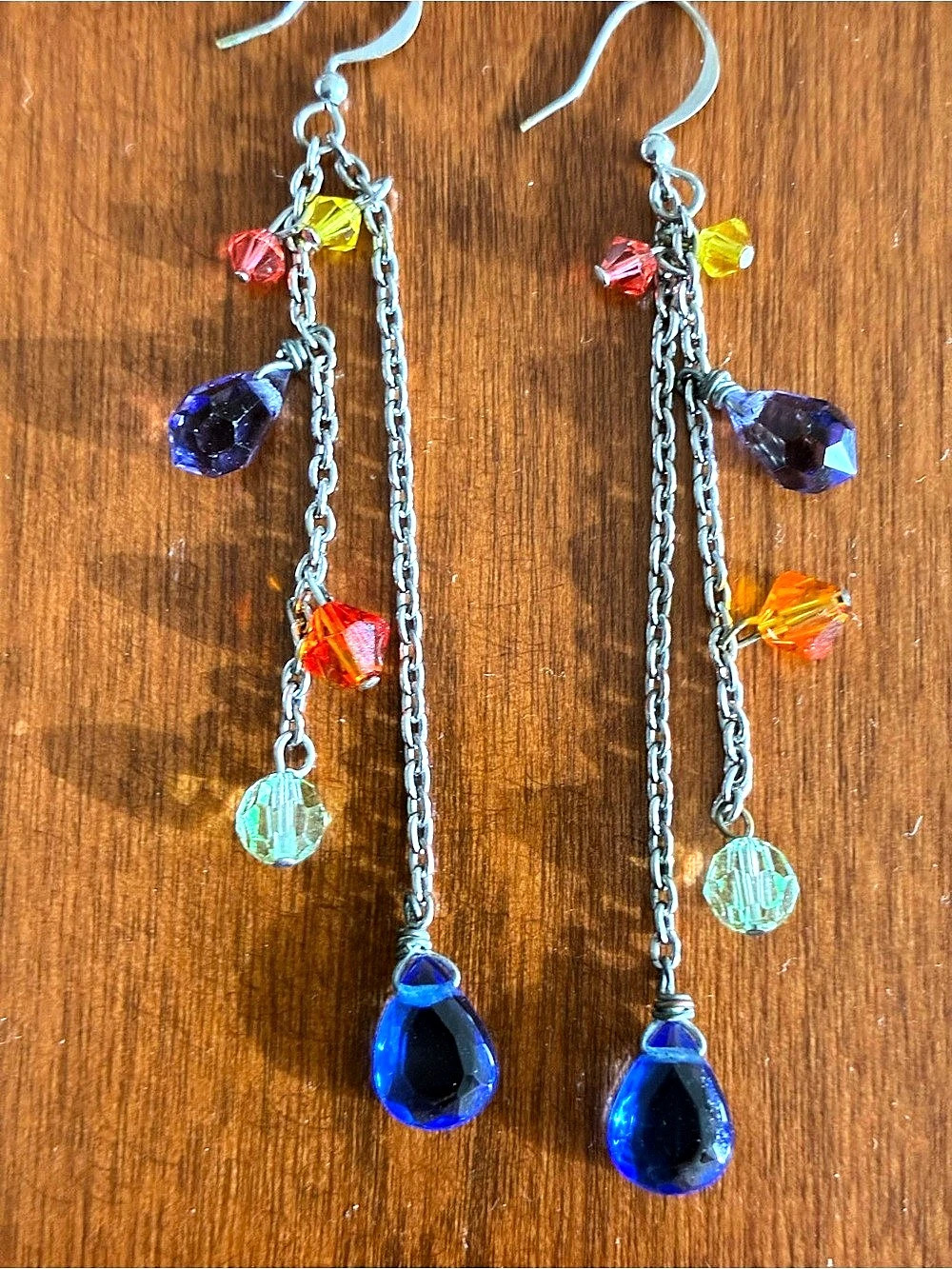 Handmade Colorful Dangle Earrings with Swarovski crystals Like New